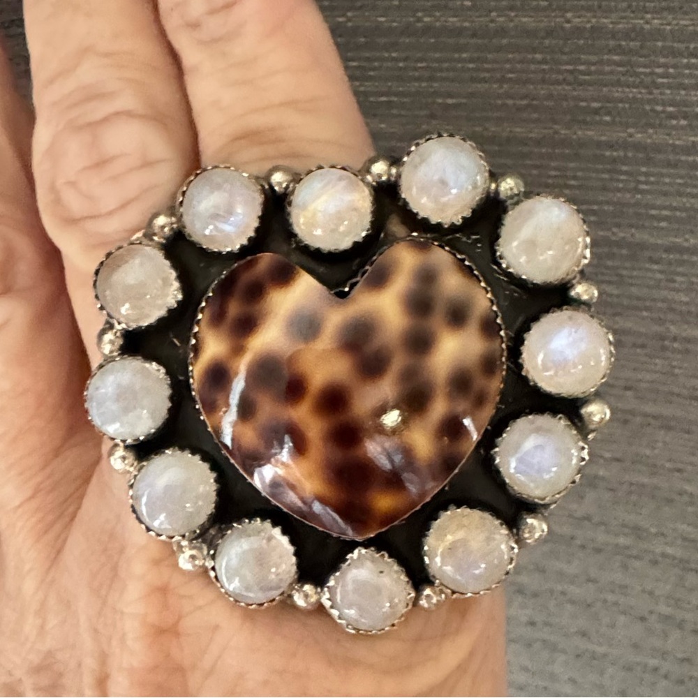 Gorgeous Native American mother of pearll and leopard set in Sterling silver